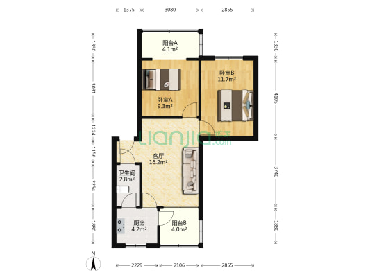 丽雅纤维215大院 2室1厅1卫 61平方