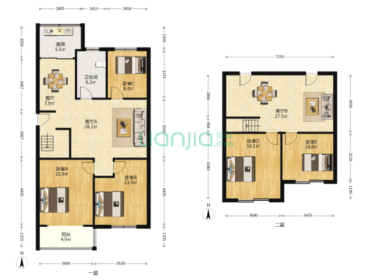 中新花园北区 5室3厅1卫 175平方