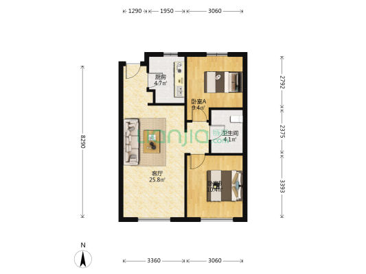 复地壹号湾 2室1厅1卫 86平方