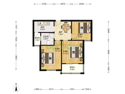 金沙鼎苑 3室1厅1卫 79平方