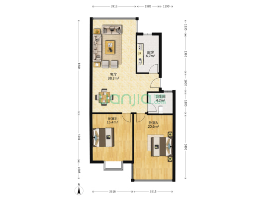 星河晨光B区 2室1厅1卫 100平方