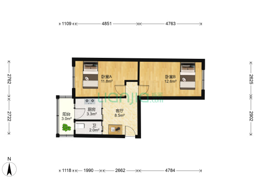文化广场 2室1厅1卫 56平方