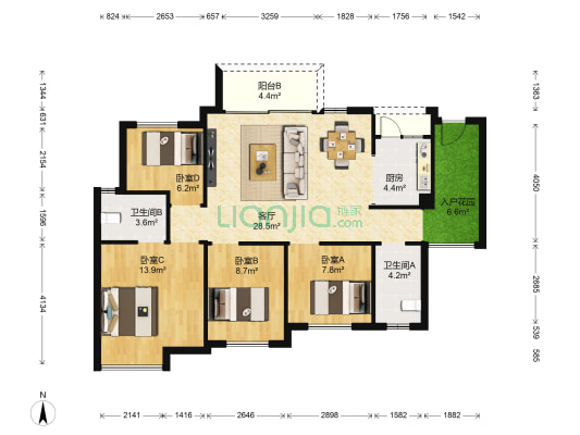 保利阳光城 4室1厅2卫 101平方