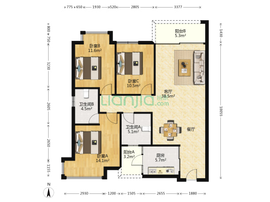 同裕子悦山 3室1厅2卫 116平方