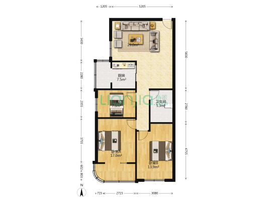 公交平阳路宿舍 3室1厅1卫 100平方