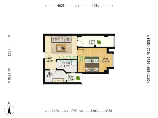 美苑(青羊) 1室1厅1卫 55平方