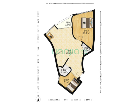 卧龙湖 2室1厅2卫 72平方
