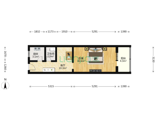 羊坊店路3号院 1室1厅1卫 47平方