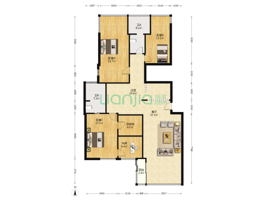公馆6号 4室1厅2卫 137平方