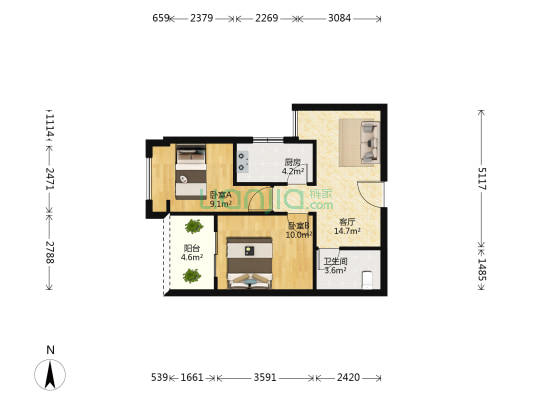 瀚宇悦园 2室1厅1卫 59平方