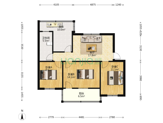 豫中化工职工住宅楼 3室1厅1卫 87平方