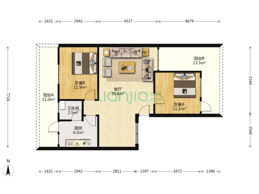 裕华苑 2室1厅1卫 100平方