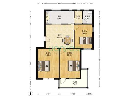 洋沙三村 3室1厅1卫 98平方
