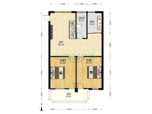 海鹏公寓 2室1厅1卫 78平方