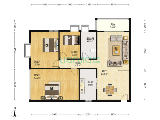 潘黄大厦 3室1厅1卫 132平方