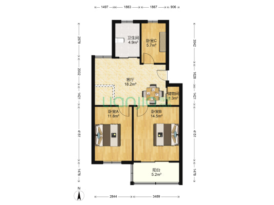 蓉阳苑 3室1厅1卫 91平方