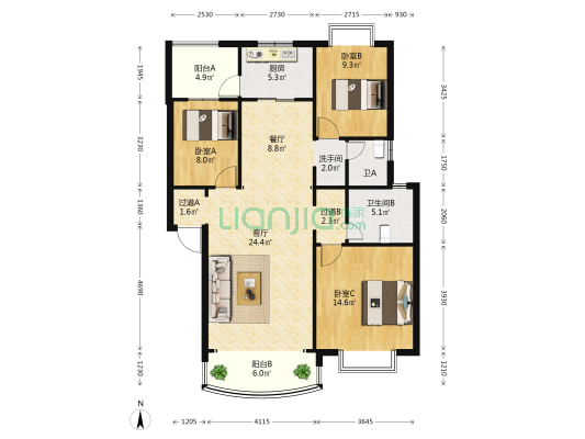 人与自然 3室2厅3卫 109平方
