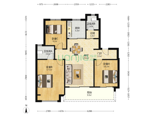 安兰诺雅 3室1厅2卫 110平方