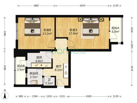 蒲黄榆一里 2室1厅2卫 69平方