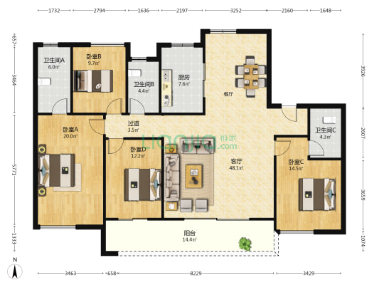建发玺云 4室1厅3卫 179平方
