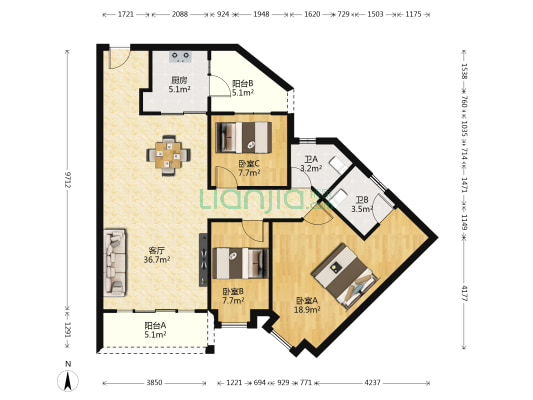 名尚轩 3室1厅2卫 111平方