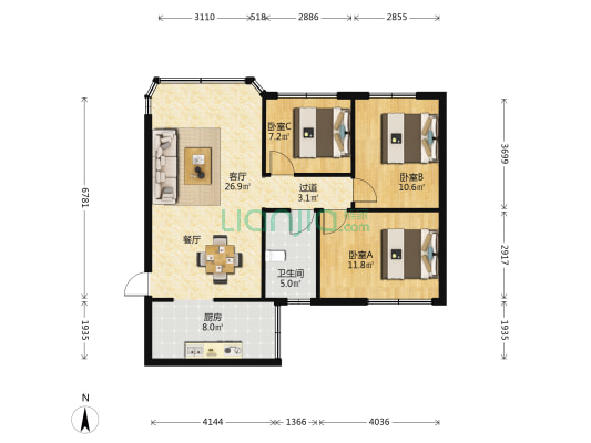 山景花园 3室1厅1卫 83平方