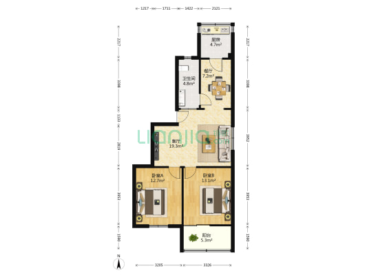 泰山汇景花园 2室2厅1卫 85平方