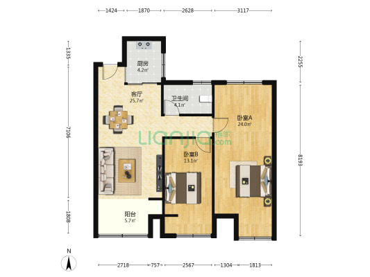 沐福苑 2室1厅1卫 96平方