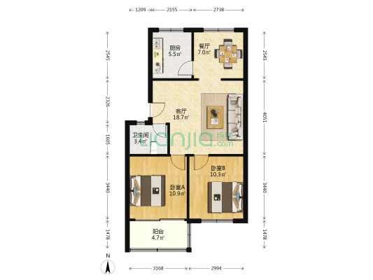 北王小区 2室2厅1卫 74平方