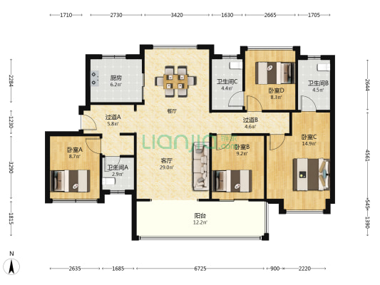 保利悦公馆南区 4室1厅3卫 137平方