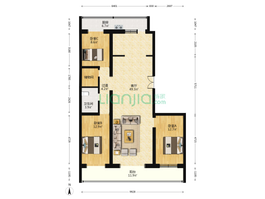 梧桐苑 3室1厅1卫 161平方