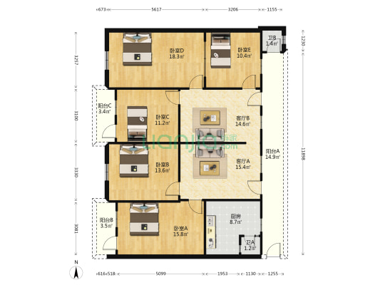 朝新路 5室2厅2卫 146平方