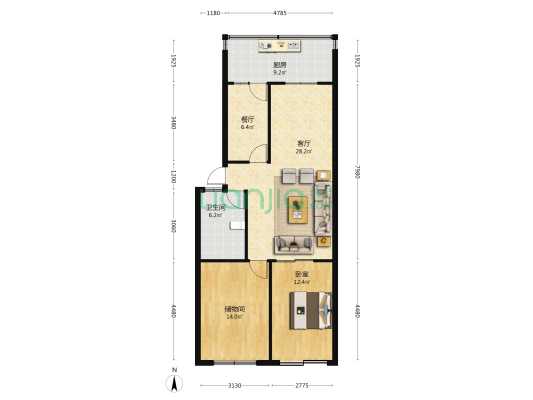 邯山区国税局12号院 1室2厅1卫 90平方