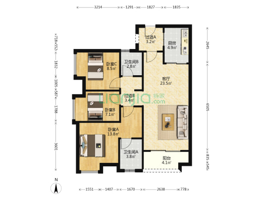 东江逸珑湾 3室1厅2卫 95平方