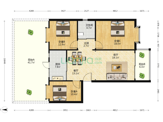 逸东苑 3室2厅1卫 121平方