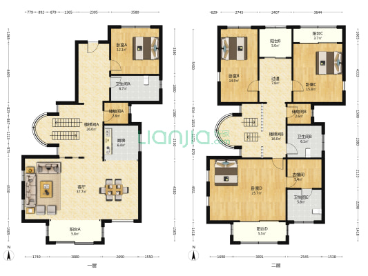 西郊花园别墅 4室1厅3卫 266平方
