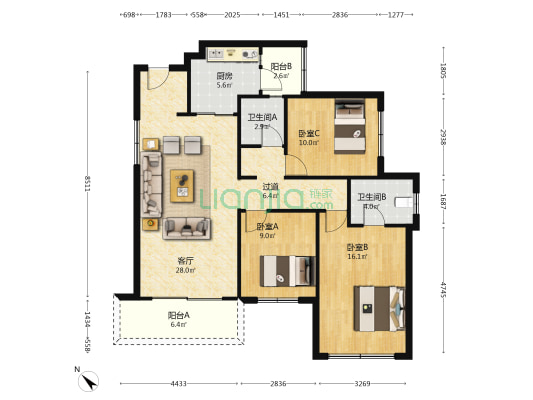 德商花样年碧云天骄 3室1厅2卫 115平方