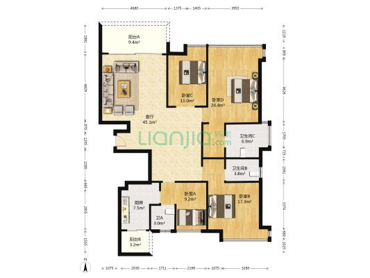 凯蓝滨江公馆 4室1厅3卫 160平方