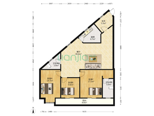 金色港湾(金东区) 3室2厅2卫 137平方