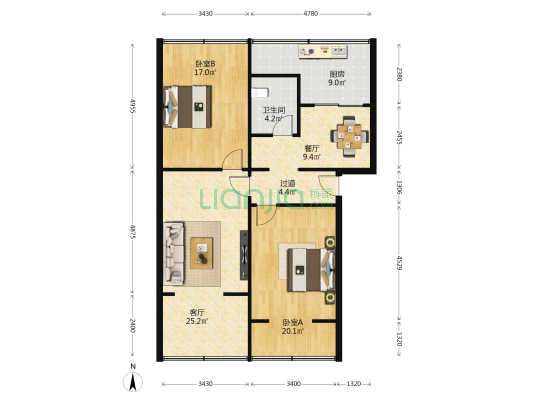 北京路34号 2室2厅1卫 96平方