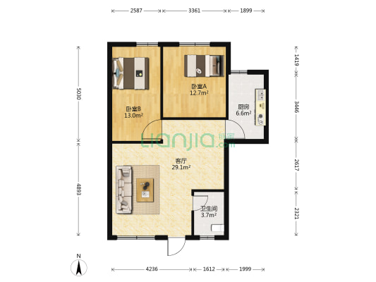 悦兴大厦 2室1厅1卫 84平方