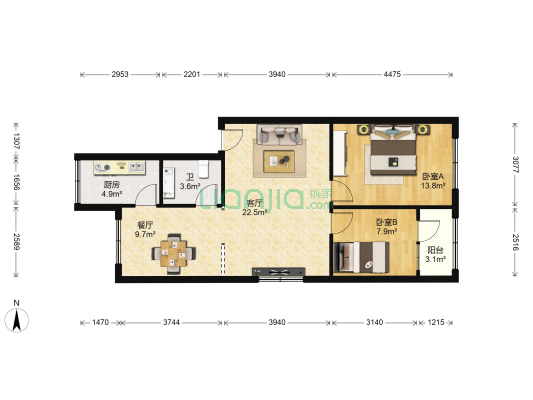 兰铁13号楼小区 2室2厅1卫 71平方