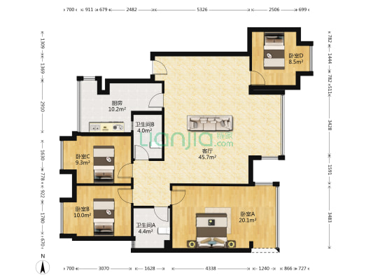 和谐苑 4室1厅2卫 120平方