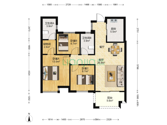 琯尾新村 3室1厅2卫 76平方