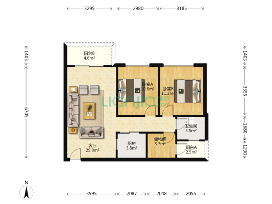 龙城国际 2室1厅1卫 86平方