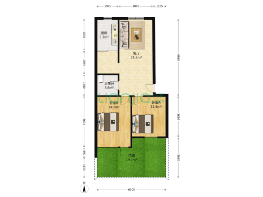 文二路162号 2室1厅1卫 75平方