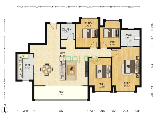 保利璟园 4室1厅2卫 141平方