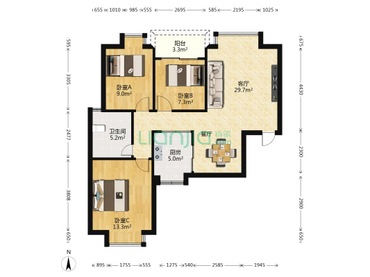 逸轩花园 3室1厅1卫 93平方