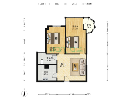 和平大厦 2室1厅1卫 74平方