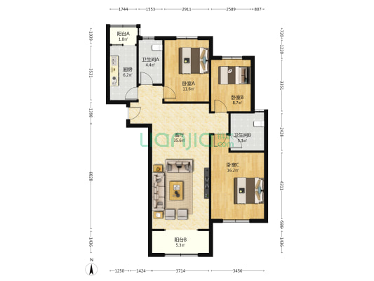 绿地新里璞园东区  3室1厅2卫 138平方